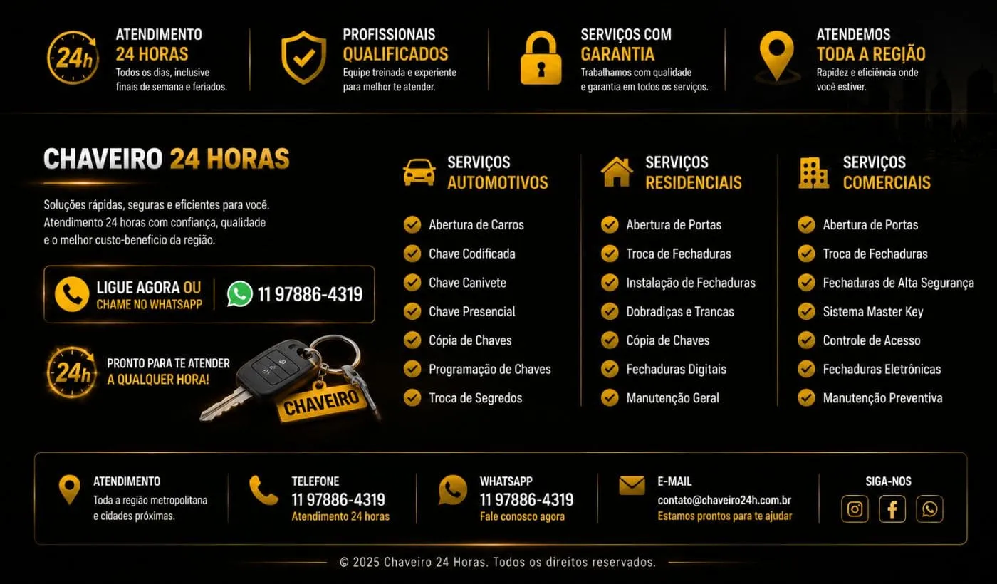Oficina das Chaves 24h atendendo Centro, Guarulhos